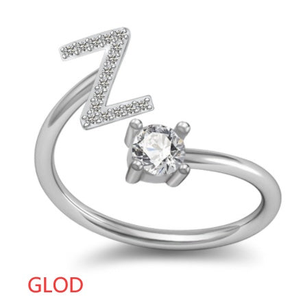 Personalized Initial Letter Ring with Pavé Stone Accent