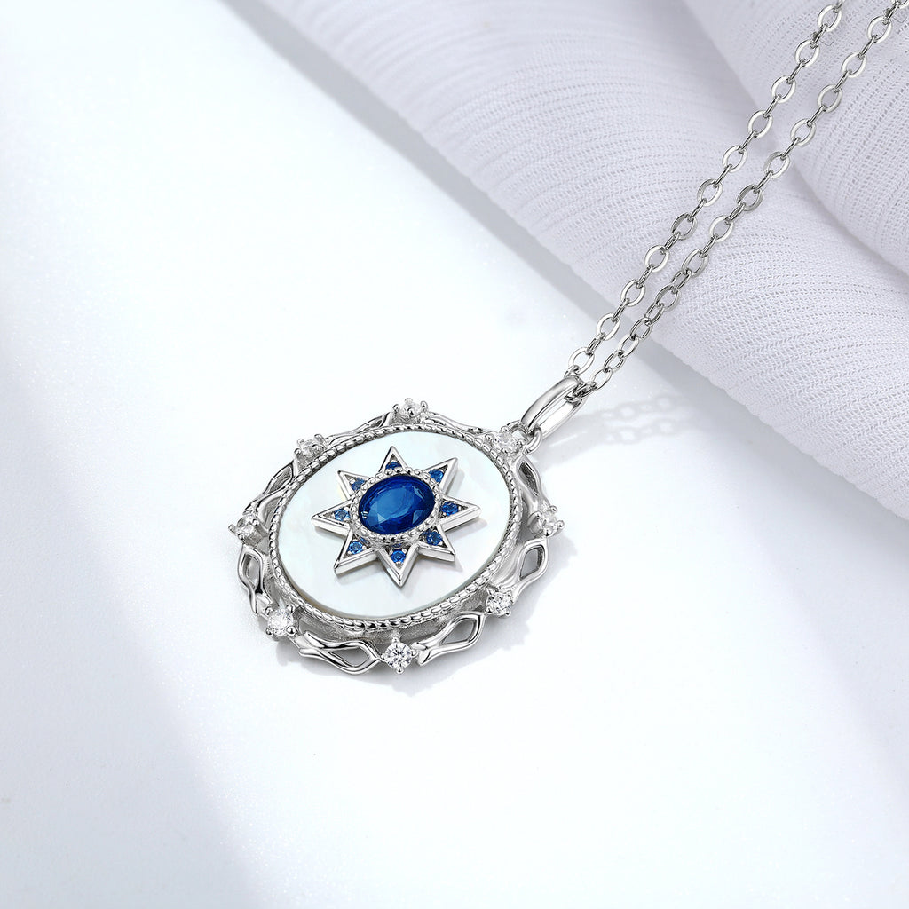 Sterling Silver Natural Sapphire Star Pendant Necklace