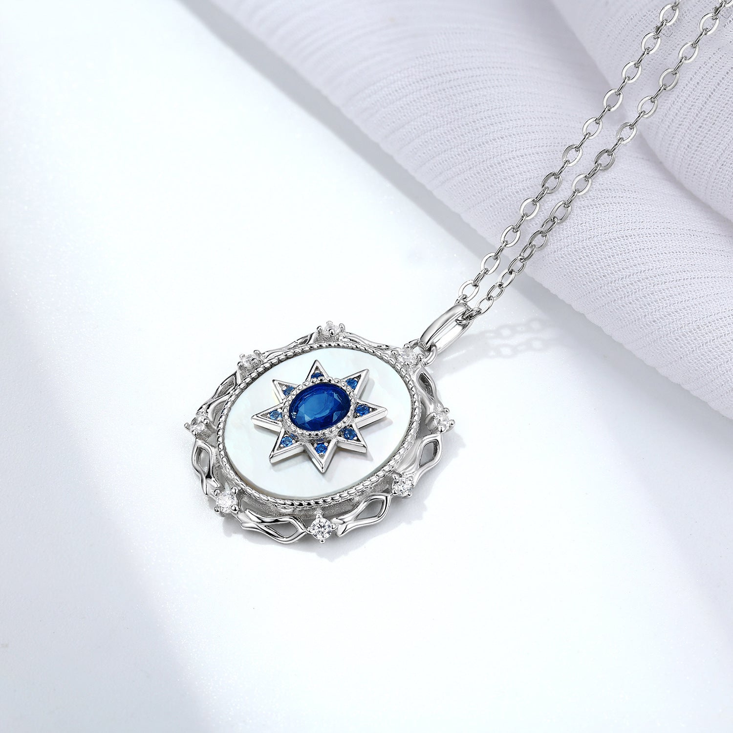 Sterling Silver Natural Sapphire Star Pendant Necklace
