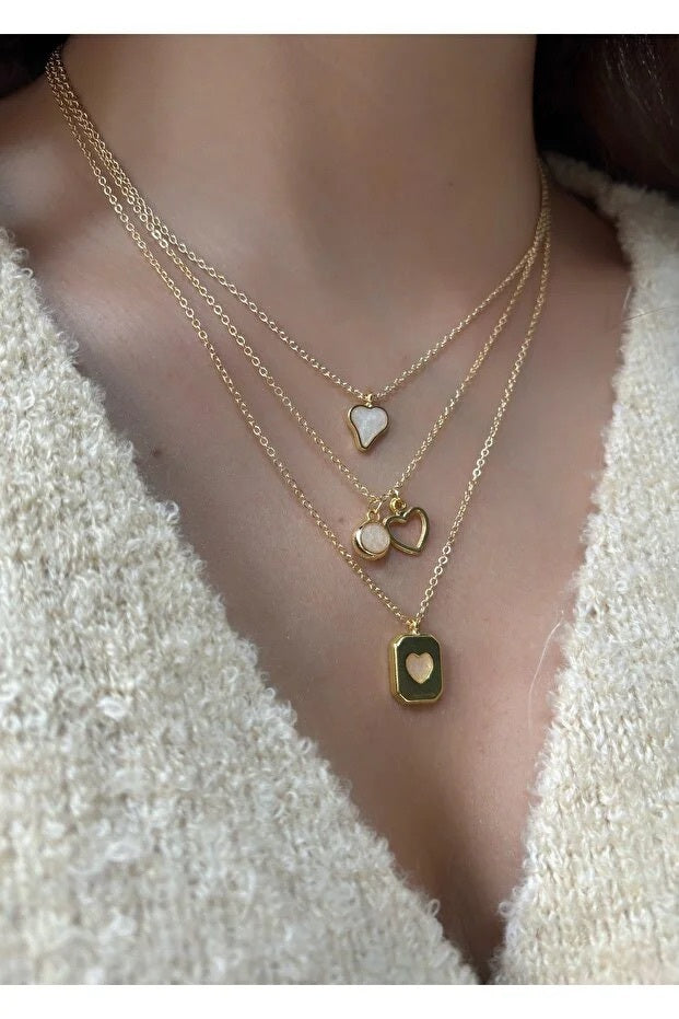 3-Piece Heart Charm Necklace