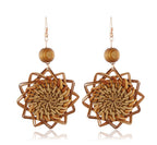 Handmade Rattan Earrings with Natural Woven Flower Design