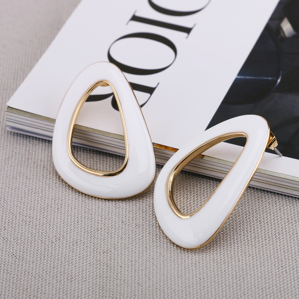 White Abstract Triangle Hoop Earrings