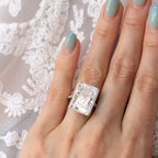 Radiant Emerald-Cut Halo Solitaire Ring in Sterling Silver
