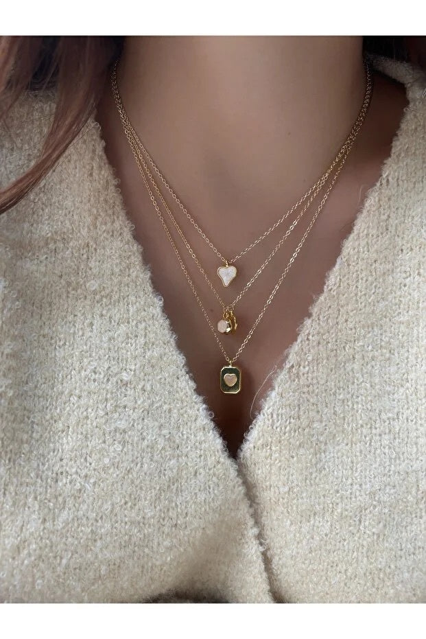 3-Piece Heart Charm Necklace