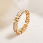 Modern Geometric Gold Link Adjustable Ring with Baguette Accents