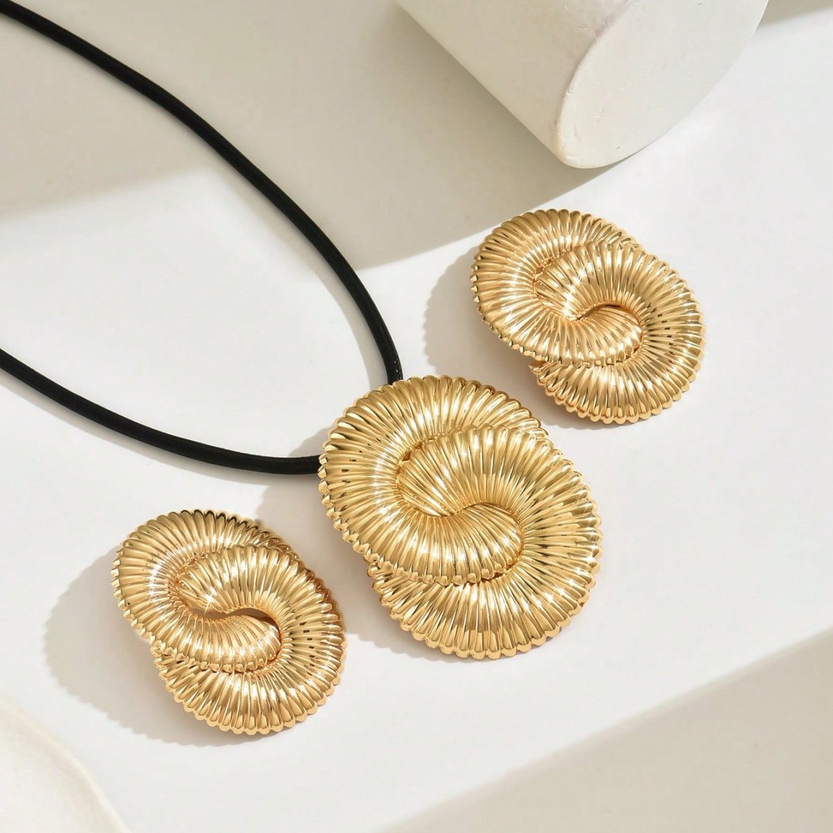Sculptural Spiral Necklace & Statement Earring Set
