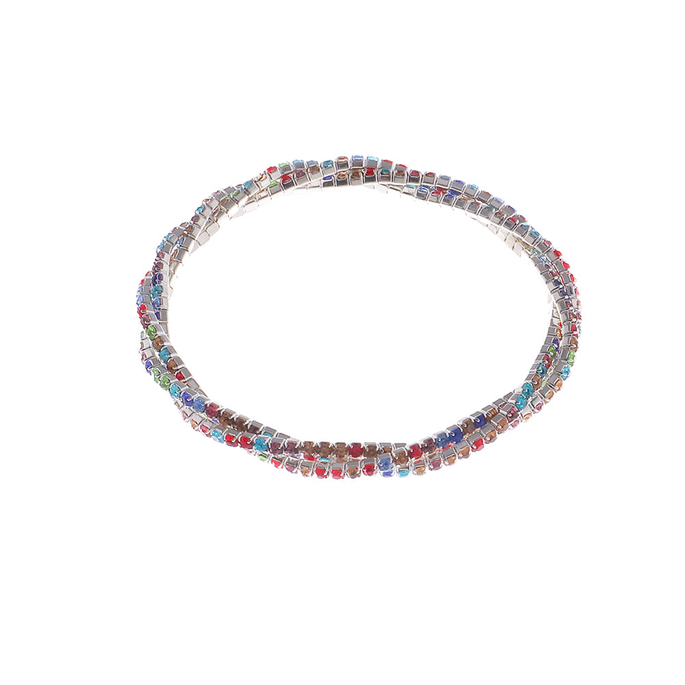 Multi-Row Crystal Stretch Bracelet with Refined Texture