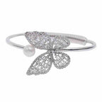 Butterfly Motif Open Cuff Bracelet with Delicate Crystal Detail