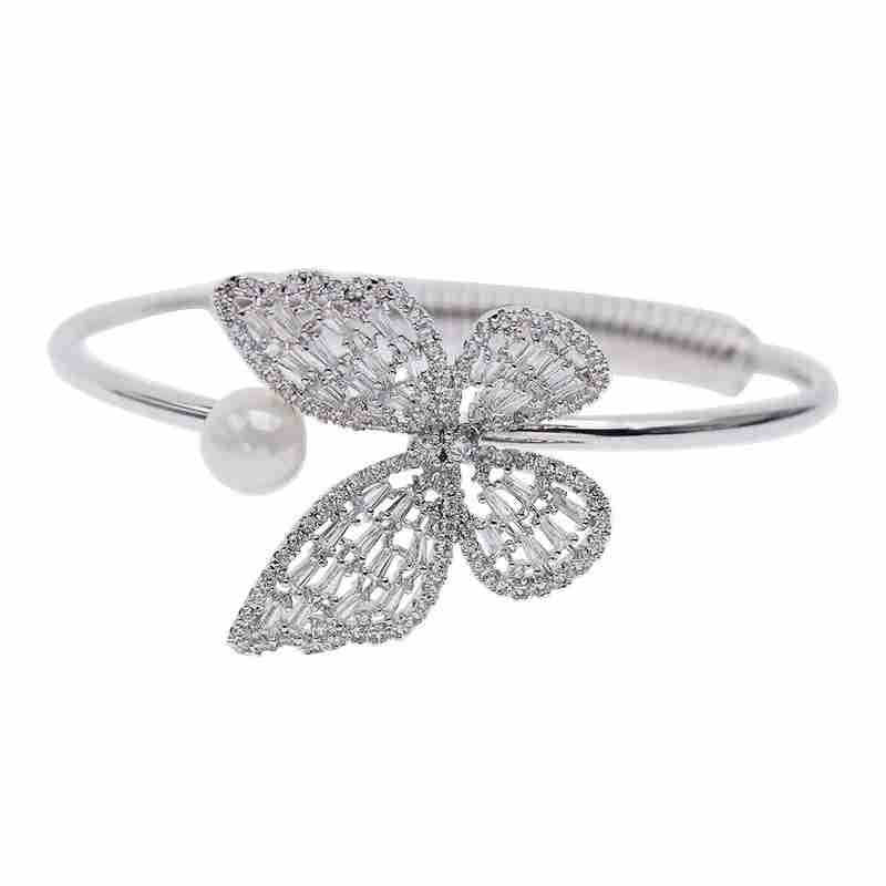 Butterfly Motif Open Cuff Bracelet with Delicate Crystal Detail