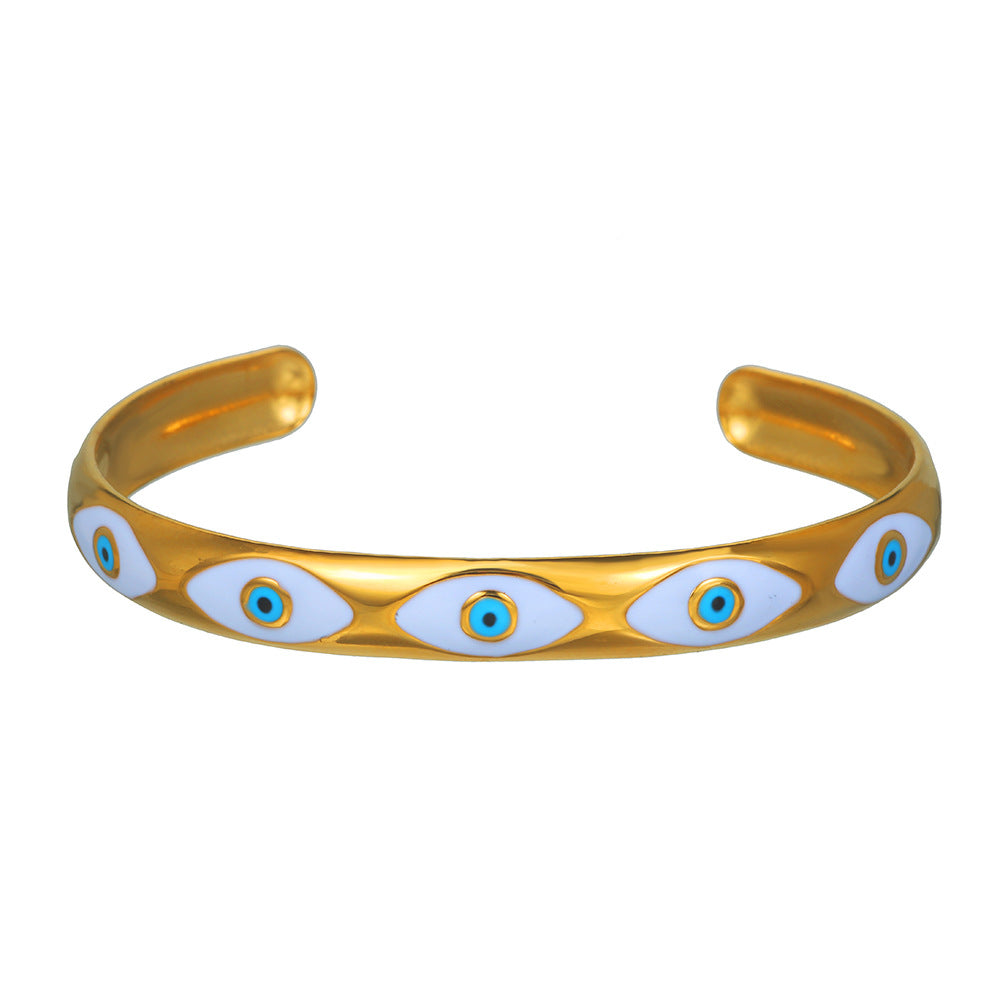 Protective Eye Motif Bangle Bracelet with Enamel Detail