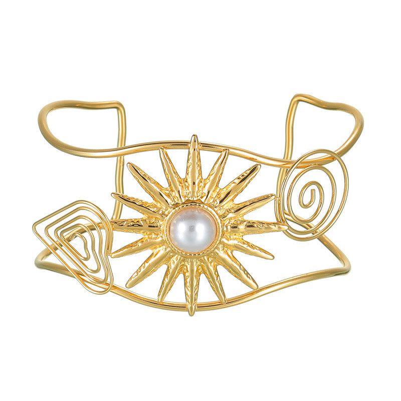 Geometric Open Cuff Bracelet with Intricate Center Detail