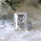 Radiant Emerald-Cut Halo Solitaire Ring in Sterling Silver