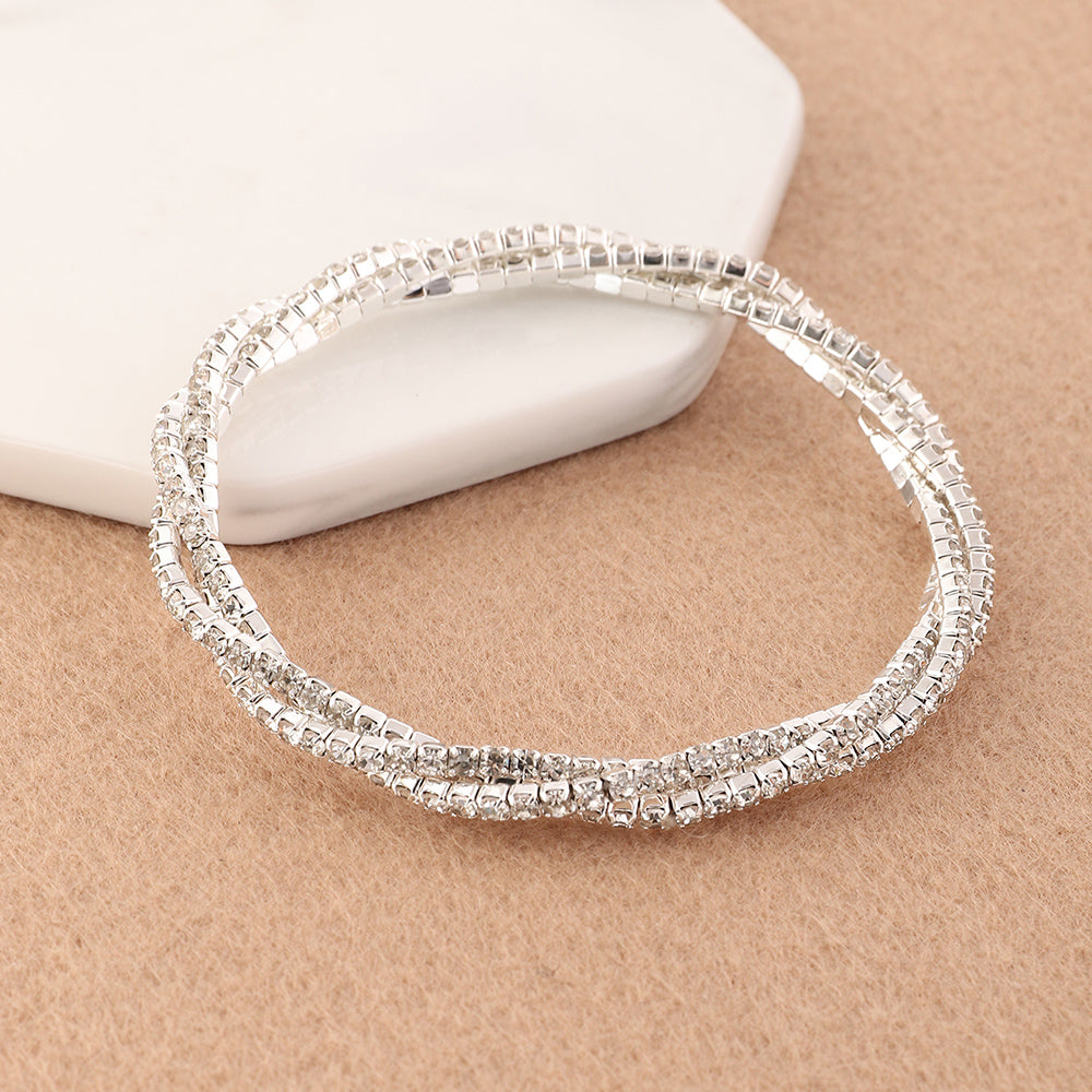 Multi-Row Crystal Stretch Bracelet with Refined Texture