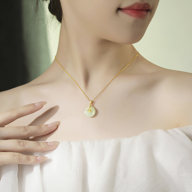 Hetian Jade Peace Button Necklace