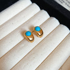 Gold Hoop Stud Earrings with Turquoise Stone