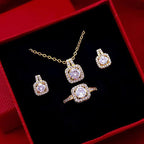 Gold Square Halo Jewelry Set