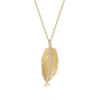 Fallen Leaves Starlight Necklace – Gold Leaf Pendant with Moissanite Accents