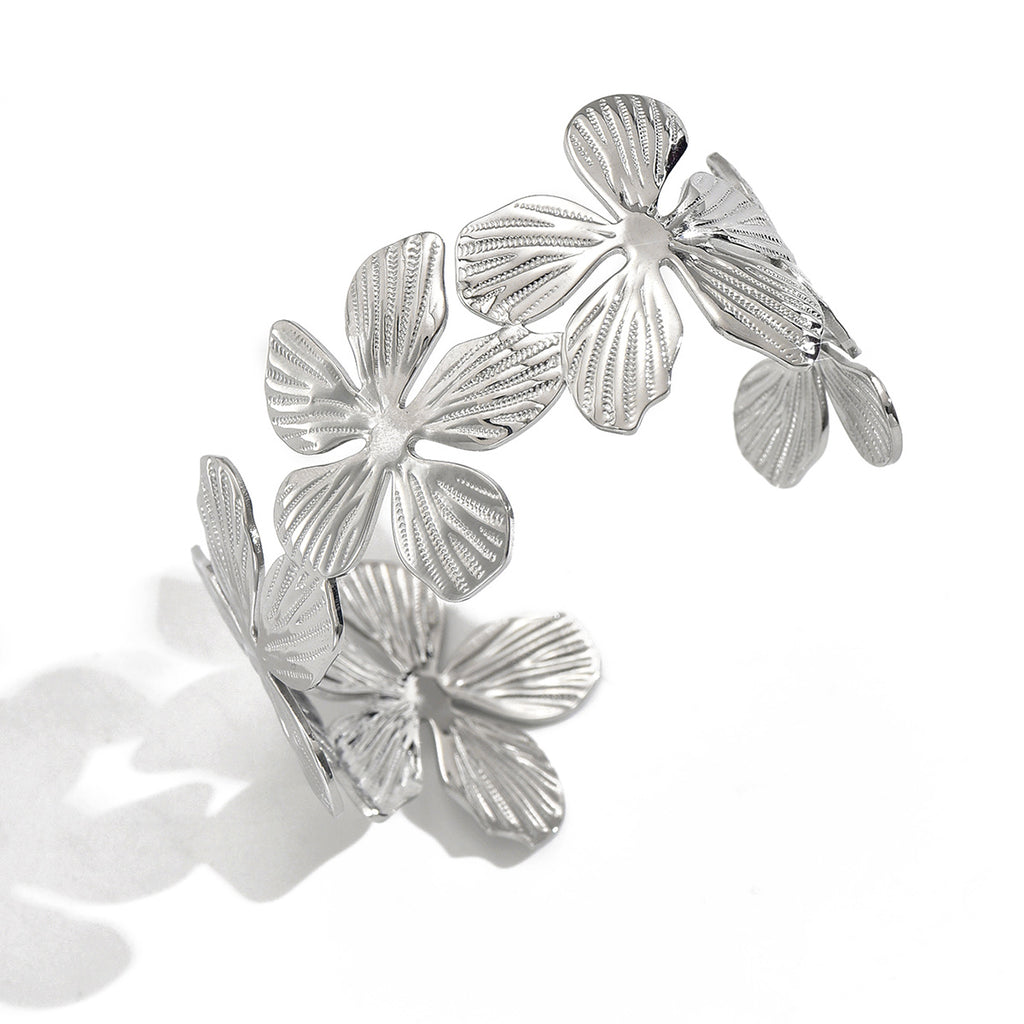 Floral Cuff Bracelet with Sculpted Petal Design
