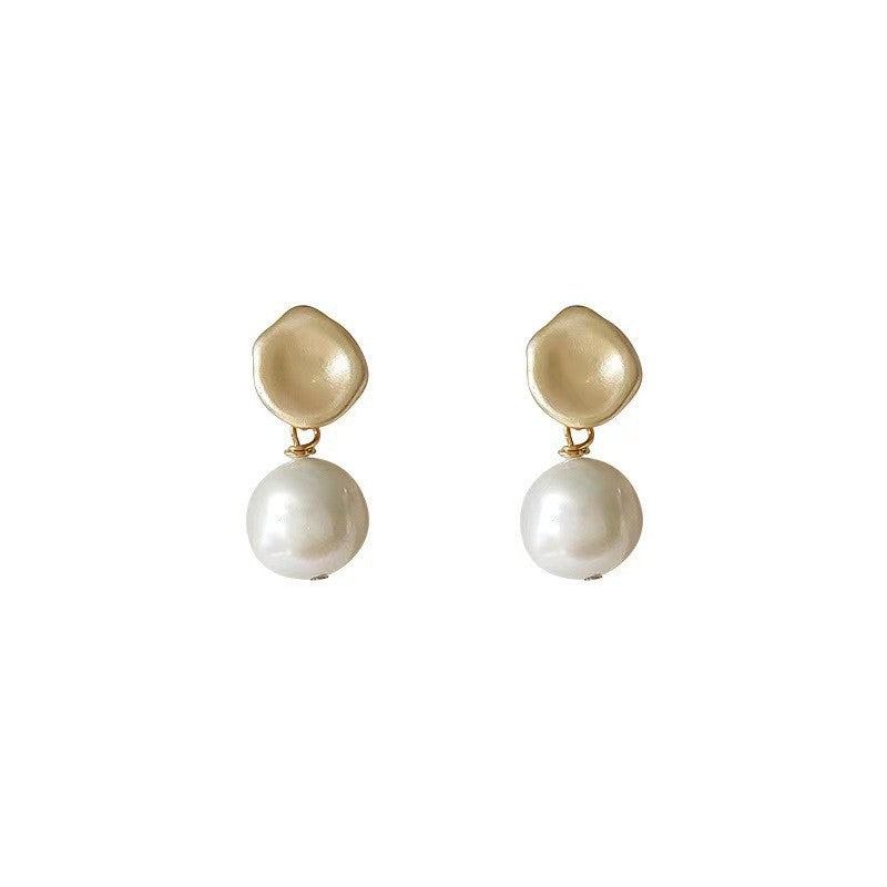 Gold Irregular Stud Earrings with Pearl Drop