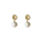 Gold Irregular Stud Earrings with Pearl Drop