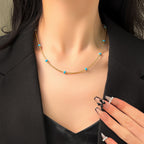 Minimalist Gold Chain Necklace with Turquoise Bead Accents