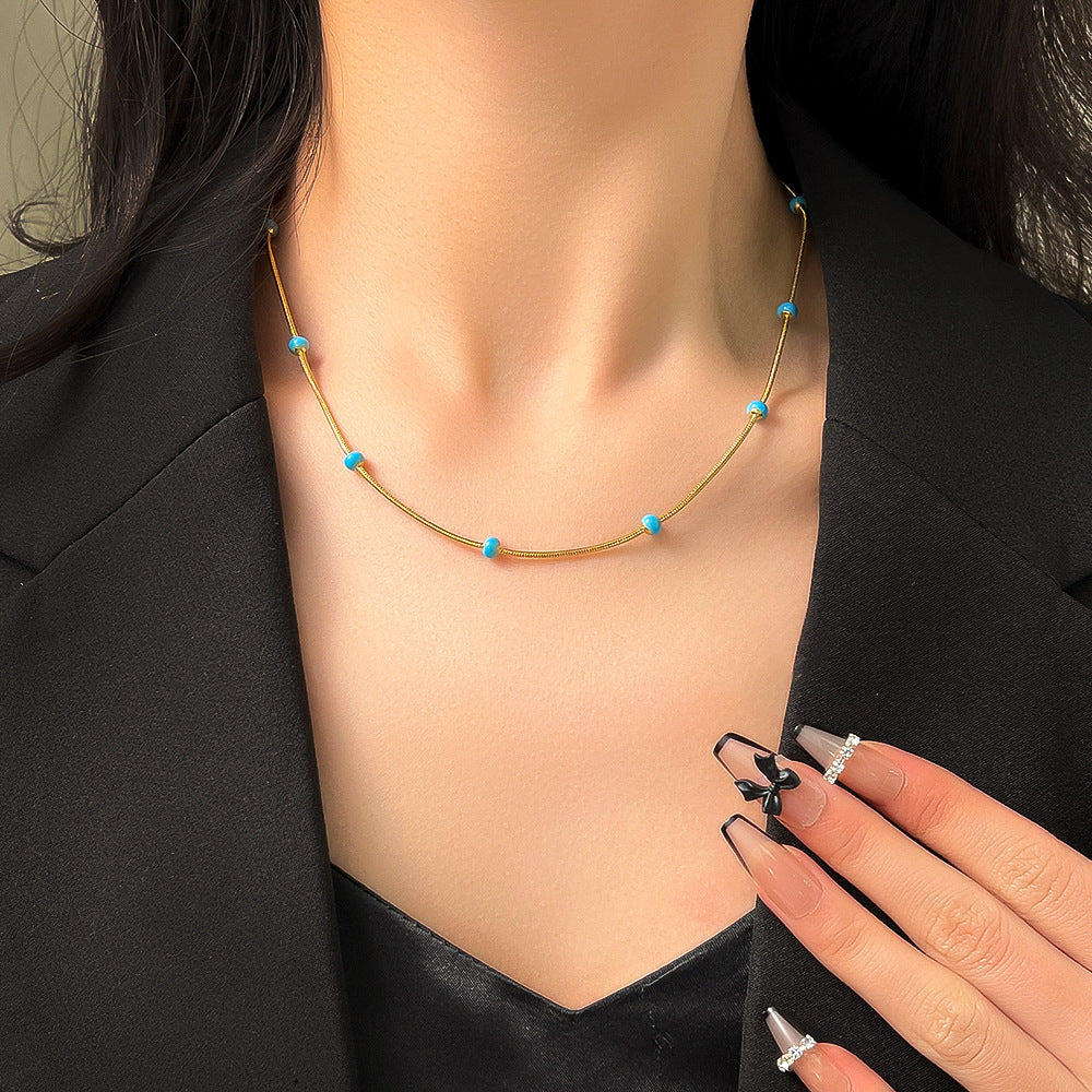 Minimalist Gold Chain Necklace with Turquoise Bead Accents