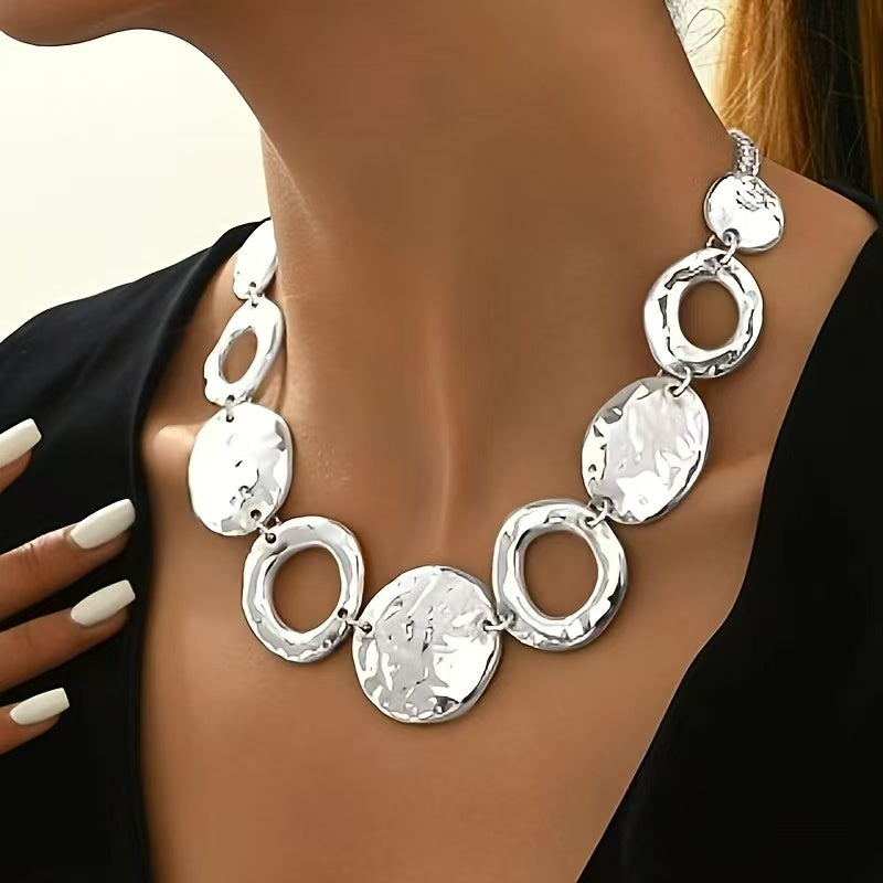 Sculptural Link Statement Necklace with Hammered Finish