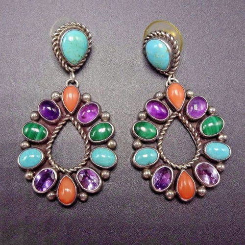 Krystal Crafts Handcrafted Multistone Tribal Teardrop Earrings