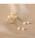 Butterfly Pearl Tassel Drop Earrings