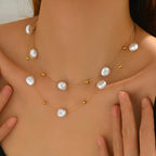 Layered Pearl Necklace with Fine Gold Bead Accents
