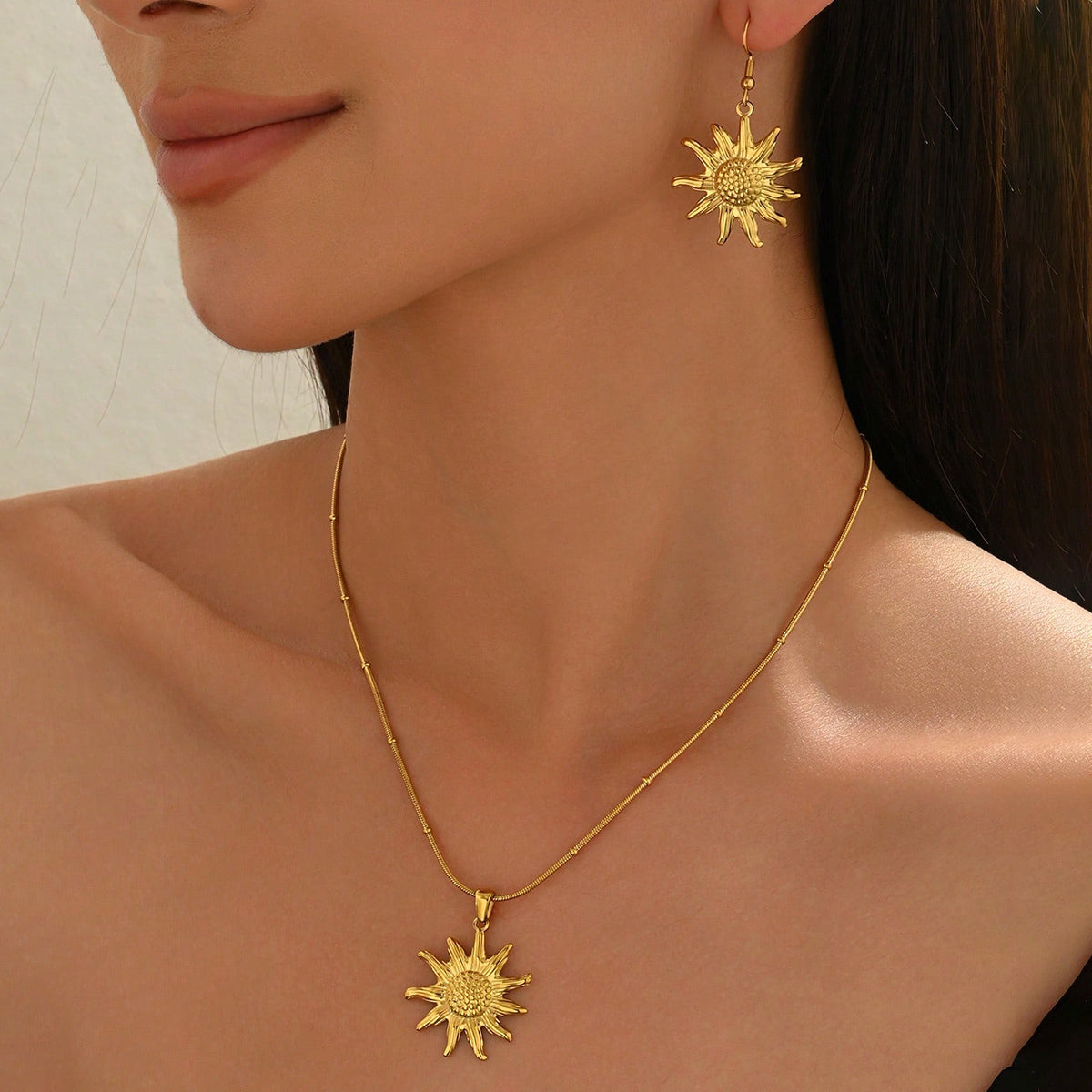 Radiant Sun Pendant Necklace & Matching Drop Earrings