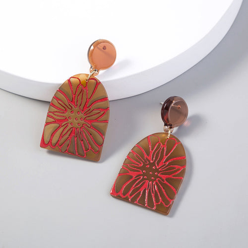 Artistic Floral Drop Earrings with Resin Detail