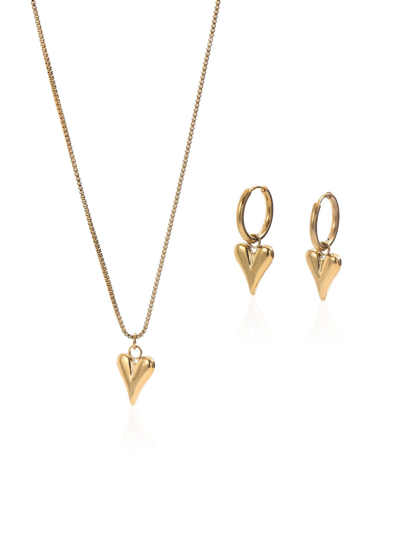 Minimal Heart Drop Necklace & Matching Hoop Earrings