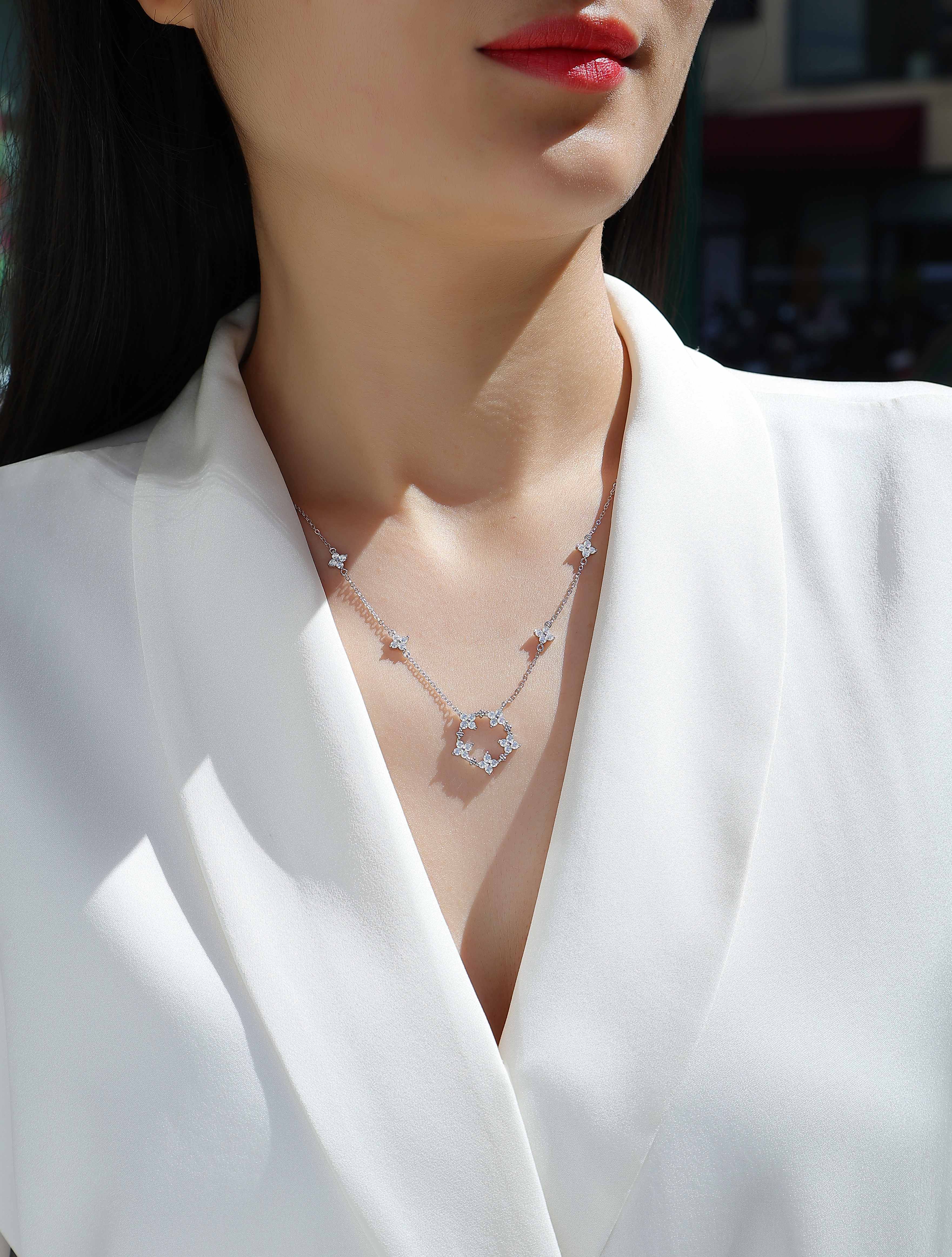 Sparkling Floral Halo Necklace