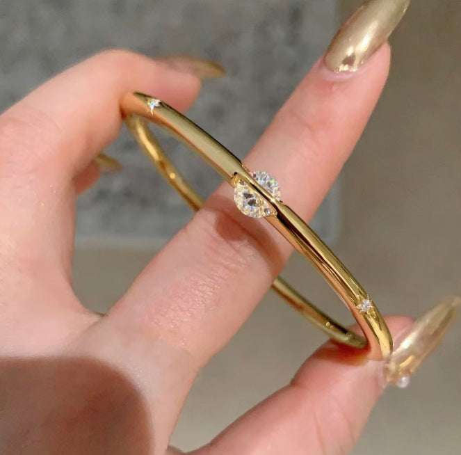 Slim Open Bangle Bracelet with Central Crystal Detail