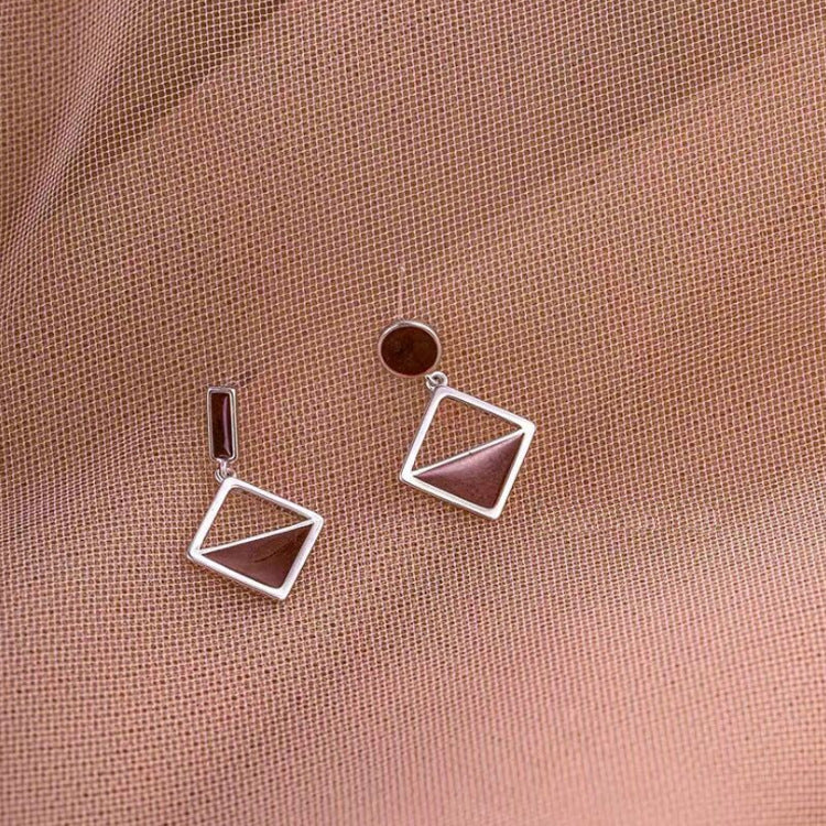 Modern Geometric Drop Earrings with Wood-Inspired Accents