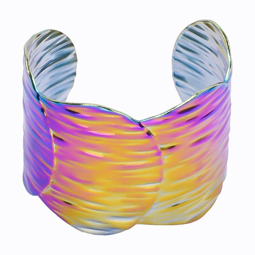 Wide Textured Cuff Bracelet with Sculptural Flow