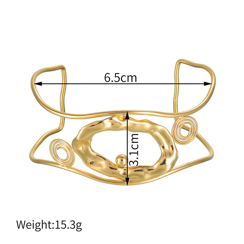 Geometric Open Cuff Bracelet with Intricate Center Detail