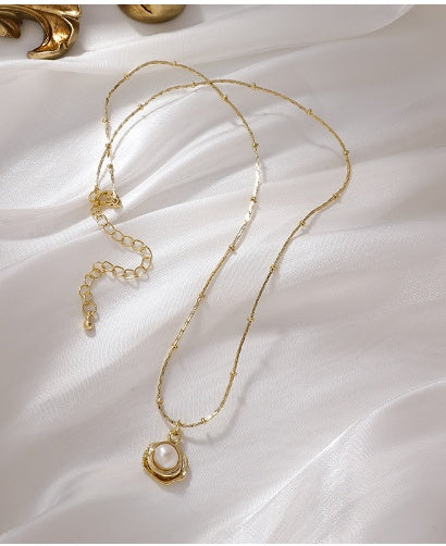 Pearl Pendant Necklace with Organic Gold-Style Frame