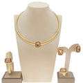 Gold Color Block Jewelry Set with Amber Stone