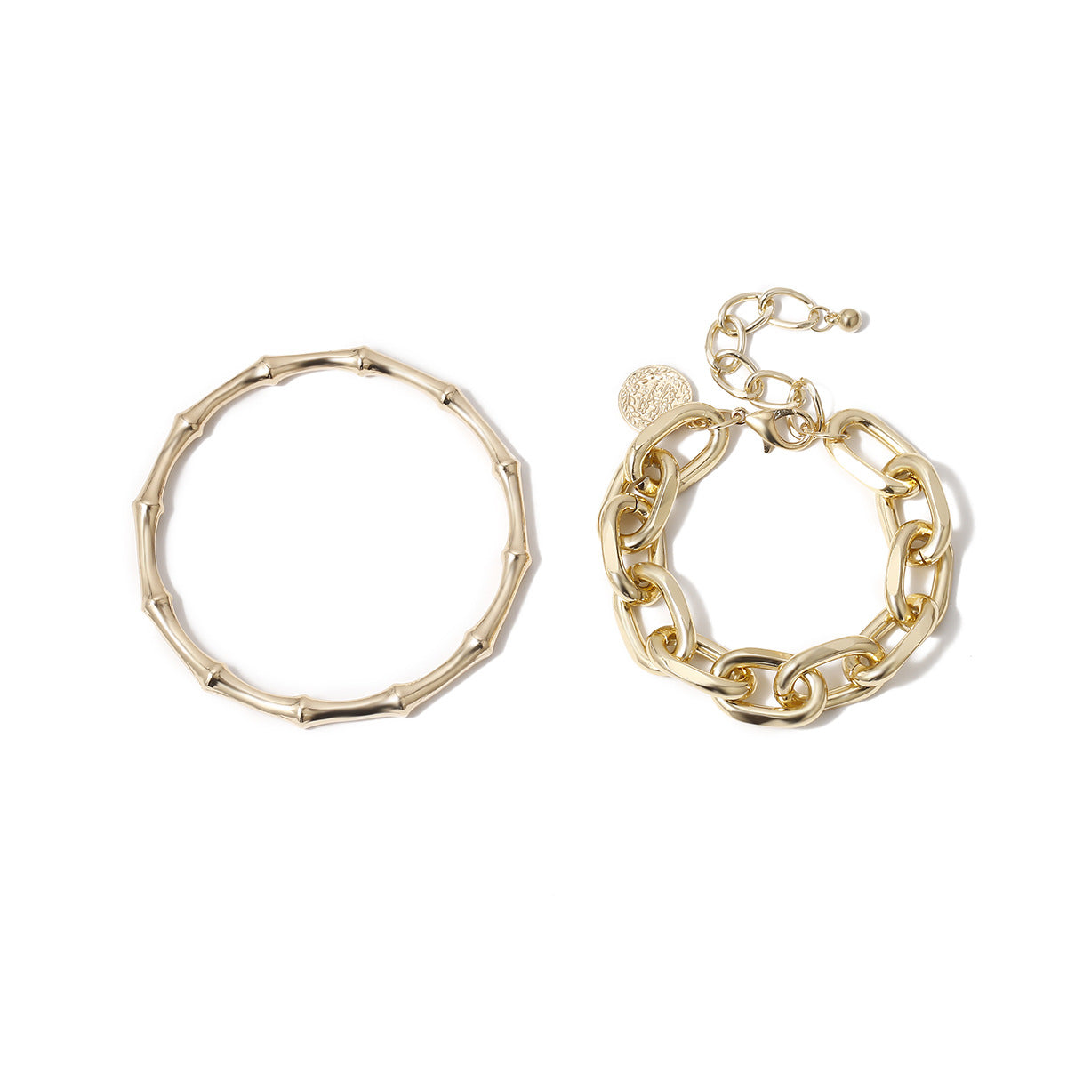 Two-Piece Bracelet Set with Organic Bangle and Chain Design