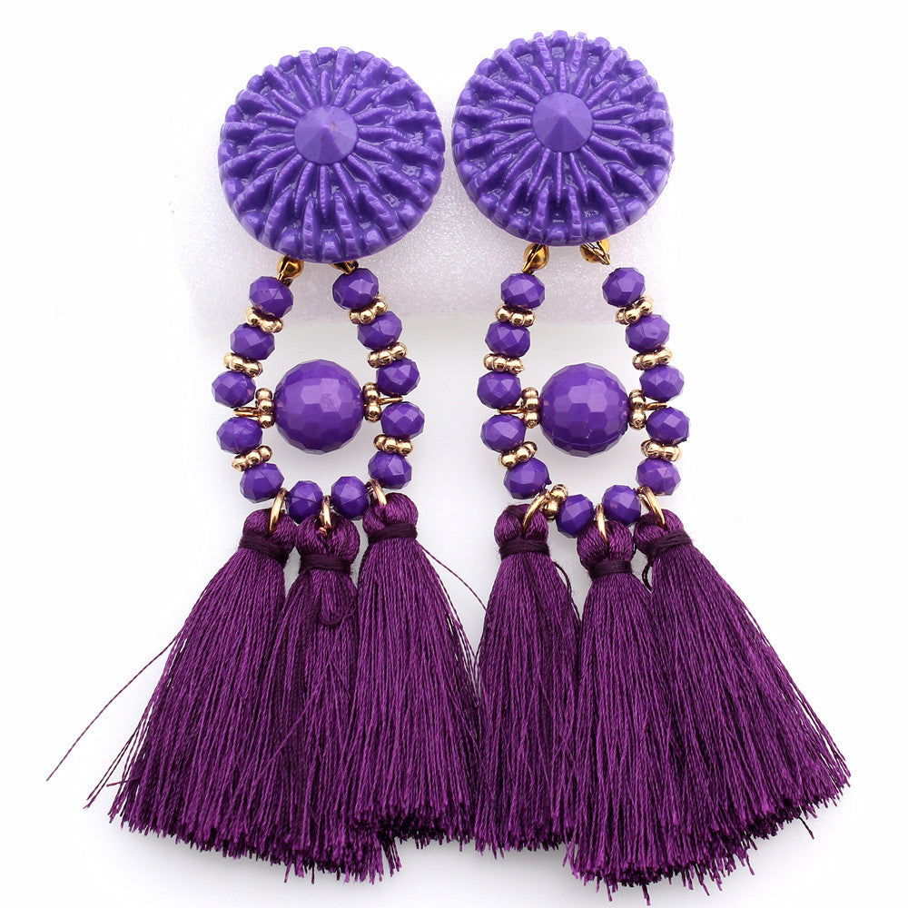 Bold Boho Tassel Earrings with Beaded Accents