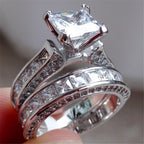 Princess Cut Engagement Ring Set – Triple Band Pavé Design