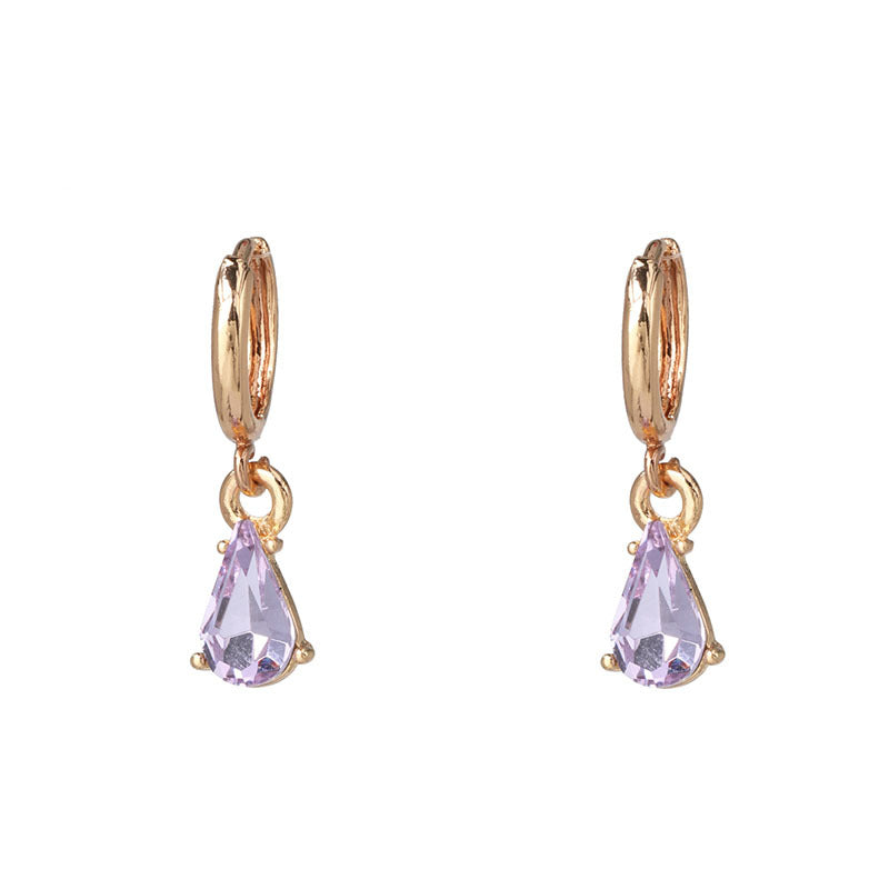 Dainty Hoop Earrings with Teardrop Crystal Charm