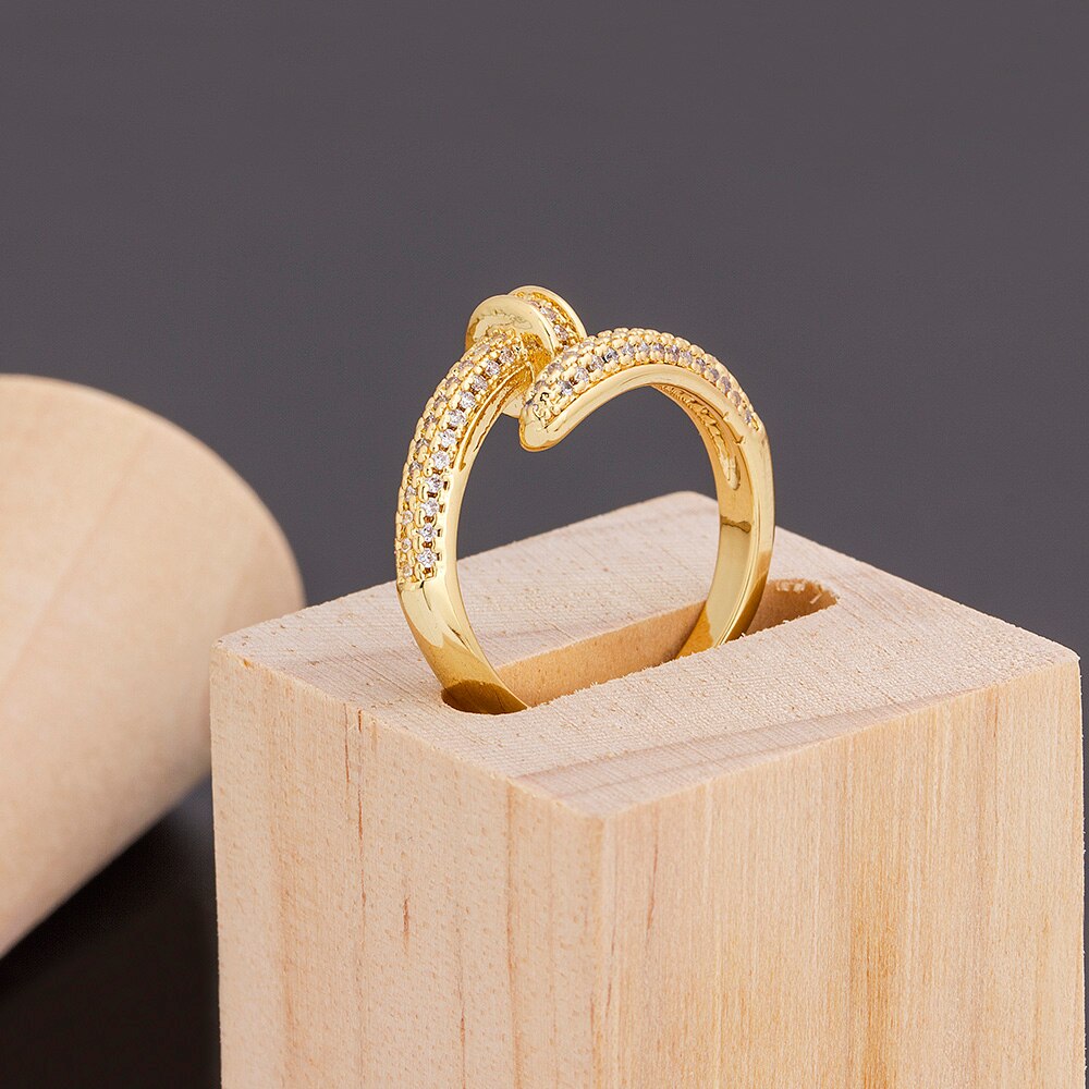 Pavé Heart Embrace Adjustable Gold Ring