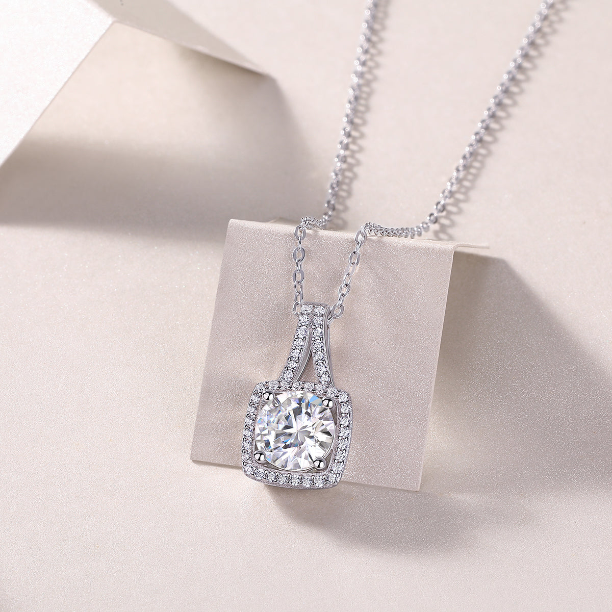 Square Halo Crystal Pendant Necklace