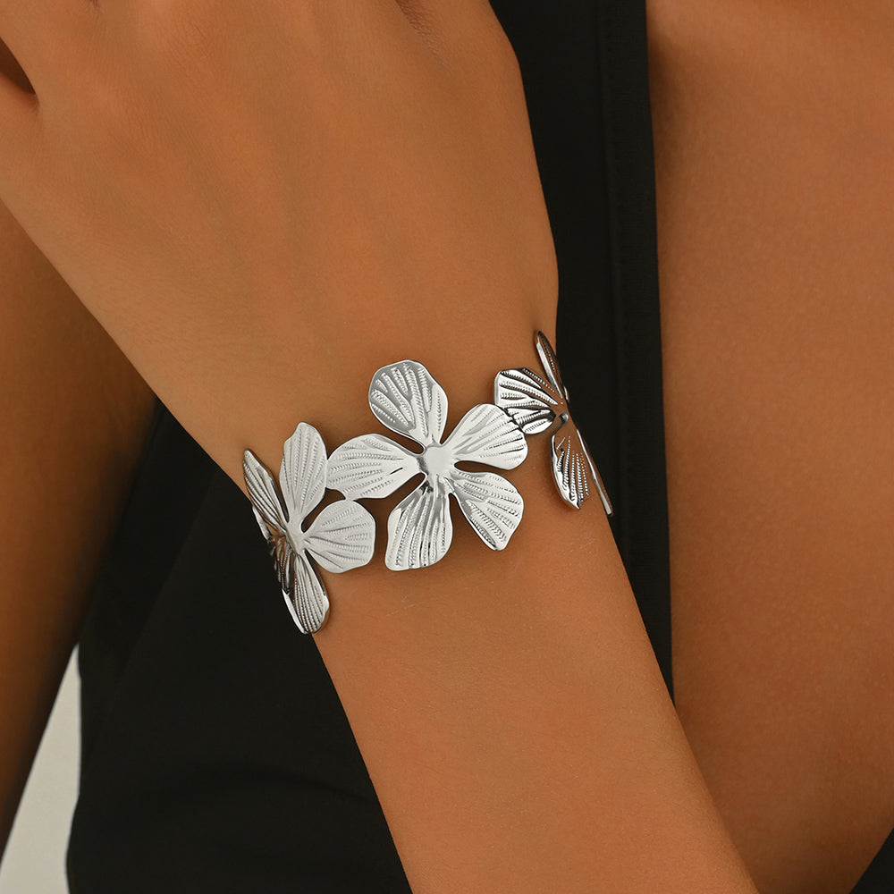 Floral Cuff Bracelet with Sculpted Petal Design