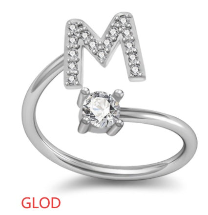 Personalized Initial Letter Ring with Pavé Stone Accent