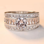 Wide Band Diamond Ring – Round Cut Center with Pavé Accents