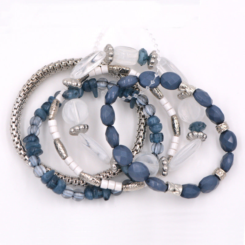 Layered Beaded Bracelet Stack with Textured Mixed Design